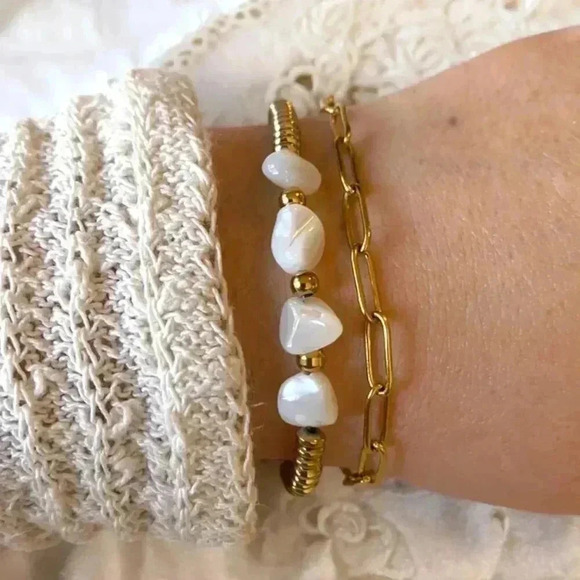 🆕️18K Exclusive Gold-Plated Double Chain Pearl Bracelet | Elegant & Trendy ✨ - Picture 1 of 10